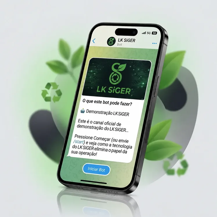 Mockup da interface do bot LK SiGER no Telegram em um celular